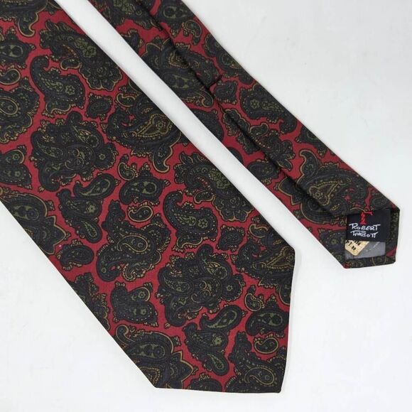 ROBERT TALBOTT PHELPS SILK TIE RED BLACK GREEN PAISLEY SMOOTH VINTAGE 3.5" X 57" - Picture 1 of 3